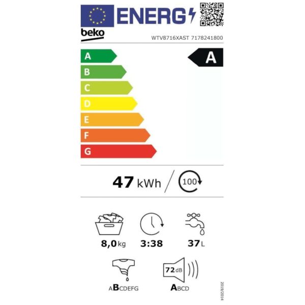 Beko Wasmachine - WTV8716XAST - 8KG - Nieuw - Afbeelding 6